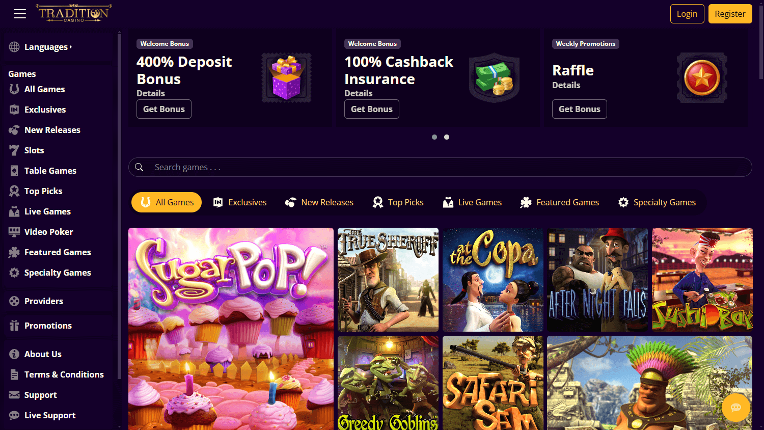 Tradition Casino Desktop screenshot